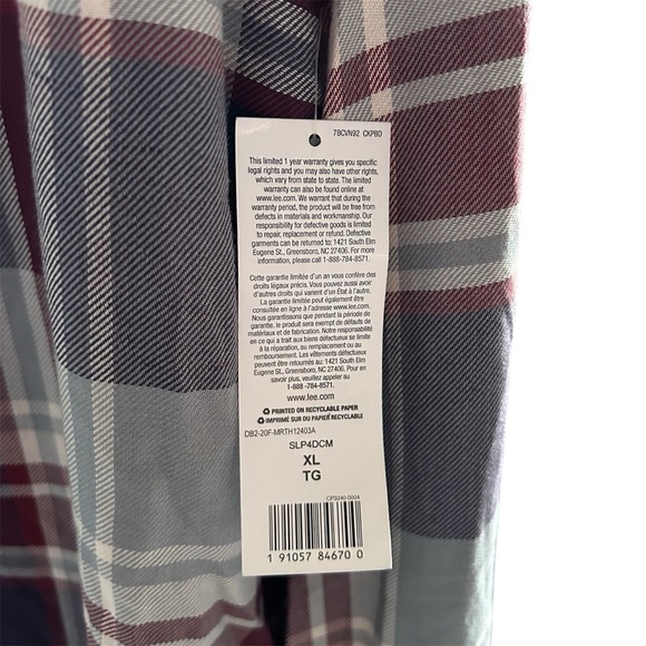 🎉HP🎊🆕NWT Lee Riders Size XL Flannel - Picture 6 of 6